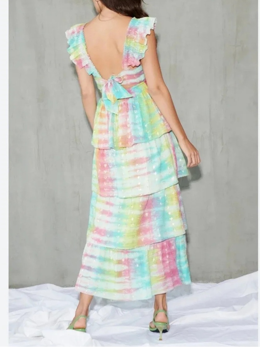 SAYLOR Leola Tiered Midi Dress Rainbow Metallic Heart Sundress - Picture 8 of 11